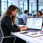 Professionista al lavoro con Microsoft 365 Copilot per analizzare documenti e creare contenuti