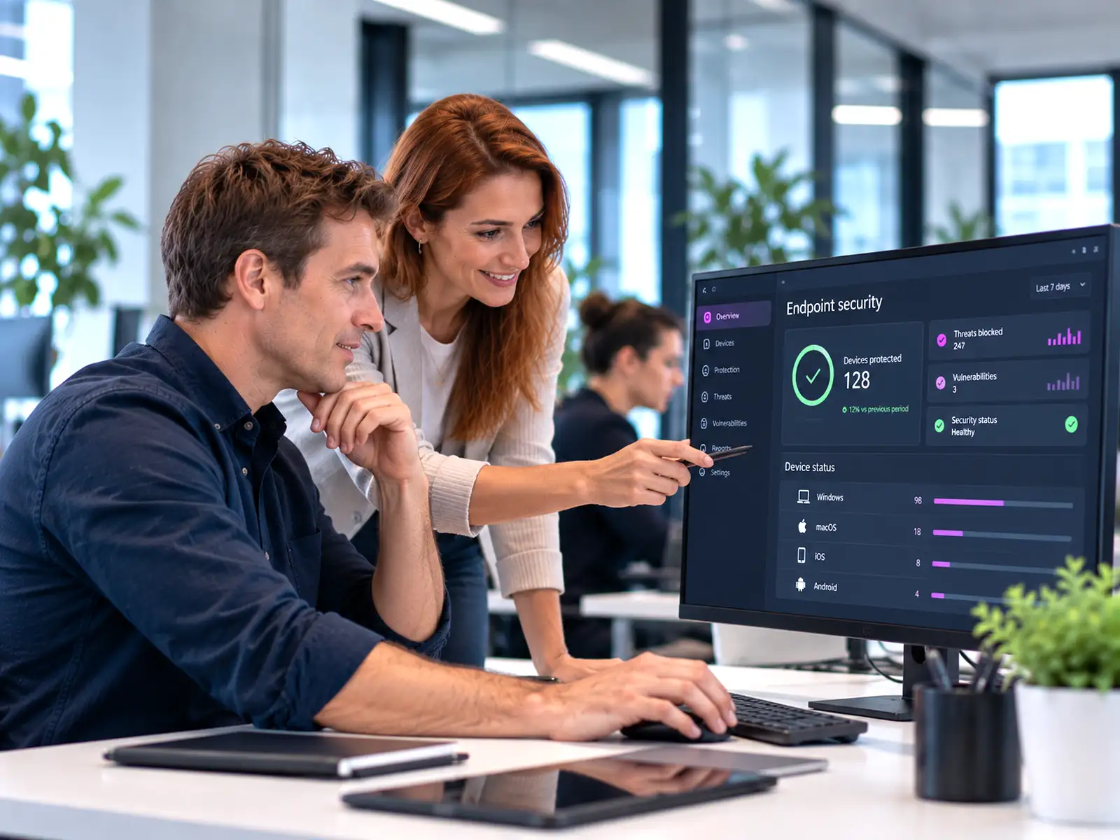 Professionisti durante una sessione pratica sulla protezione degli endpoint e il monitoraggio della sicurezza
