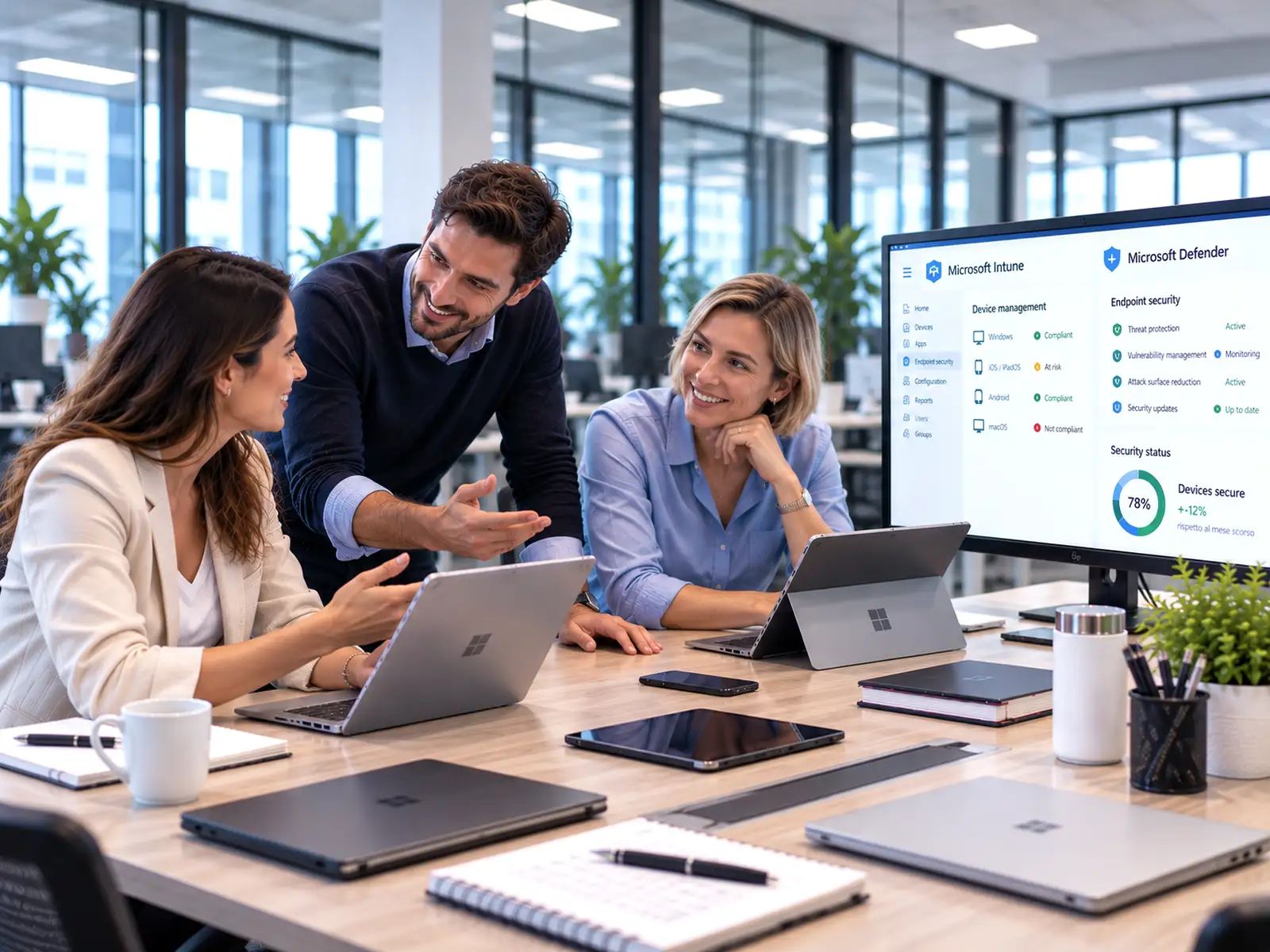 Professionisti durante una sessione pratica sulla gestione dei dispositivi e sulla sicurezza endpoint con Microsoft Intune e Defender